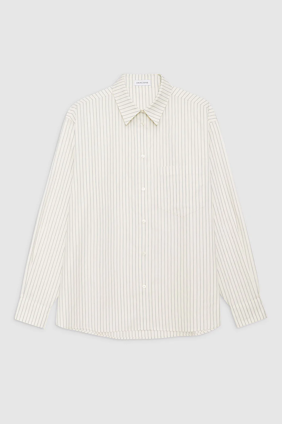 Anine Bing | Braxton Shirt - Ivory and Blue Monogram Stripe | S