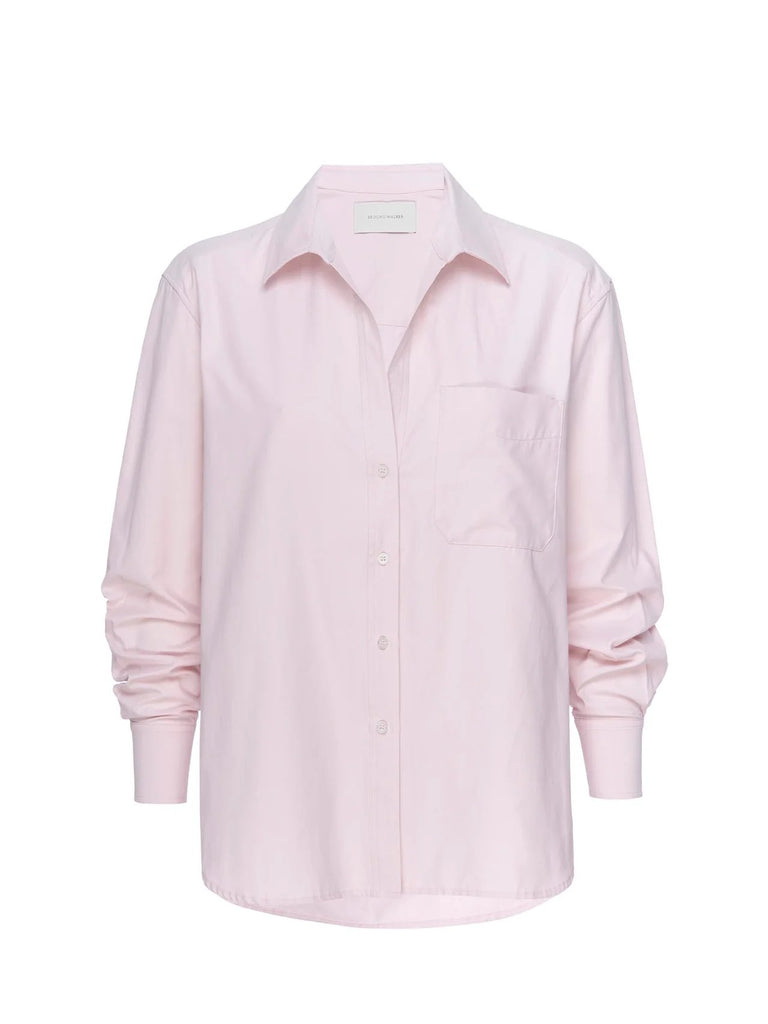 Product image of the Brochu Walker The Everyday shirt in rose quartz. Light pink women's button down.